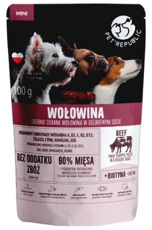 PetRepublic Pies Adult Fileciki z wołowiną saszetka 100g PetRepublic Pies Adult Fileciki z wołowiną saszetka 100g