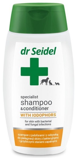 Dr Seidel Szampon dla psów Jodoforowy z Odżywką (również dla kotów i fretek) 220ml Dr Seidel Szampon dla psów Jodoforowy z Odżywką (również dla kotów i fretek) 220ml