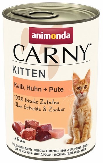 Animonda Carny Kitten Cielęcina + Kurczak + Indyk puszka 400g Animonda Carny Kitten Cielęcina + Kurczak + Indyk puszka 400g