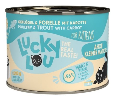 Lucky Lou Lifestage Kitten Drób i pstrąg puszka 200g Lucky Lou Lifestage Kitten Drób i pstrąg puszka 200g