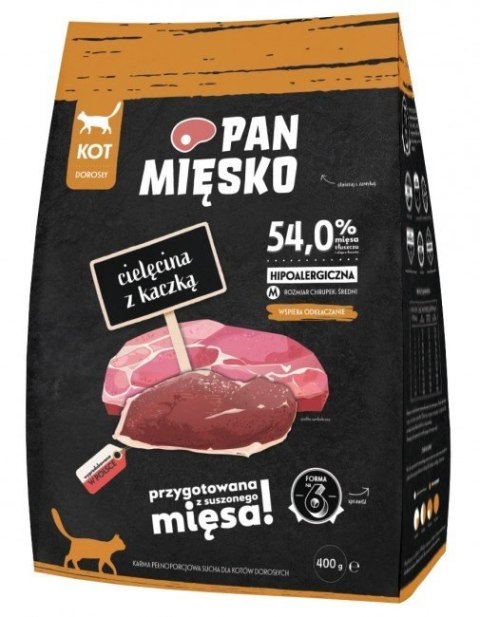 Pan Mięsko Karma sucha dla kota - cielęcina i kaczka chrupki M 400g Pan Mięsko Karma sucha dla kota - cielęcina i kaczka chrupki M 400g