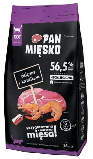 Pan Mięsko Karma sucha dla kota - cielęcina i krewetki chrupki S 1,6kg Pan Mięsko Karma sucha dla kota - cielęcina i krewetki chrupki S 1,6kg