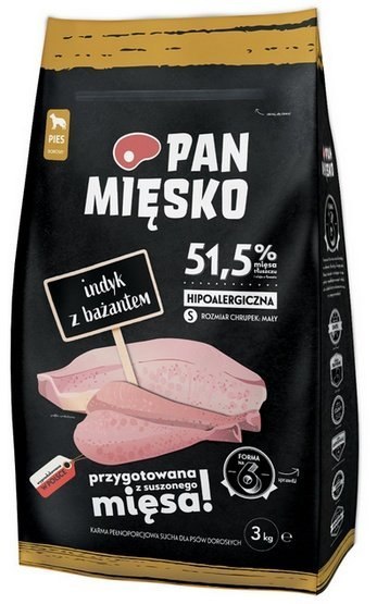 Pan Mięsko Karma sucha dla psa - indyk i bażant chrupki S 3kg Pan Mięsko Karma sucha dla psa - indyk i bażant chrupki S 3kg