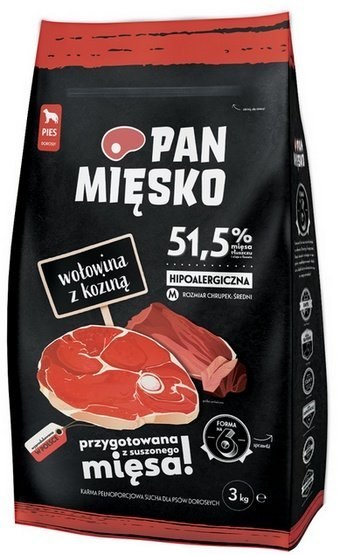 Pan Mięsko Karma sucha dla psa - wołowina i kozina chrupki M 3kg Pan Mięsko Karma sucha dla psa - wołowina i kozina chrupki M 3kg
