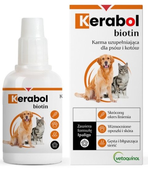 Vetoquinol Biowet Pet Line Kerabol - krople na poprawę sierści 50ml Vetoquinol Biowet Pet Line Kerabol - krople na poprawę sierści 50ml