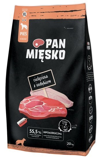 Pan Mięsko Karma sucha dla psa - cielęcina i indyk chrupki XL 20kg Pan Mięsko Karma sucha dla psa - cielęcina i indyk chrupki XL 20kg