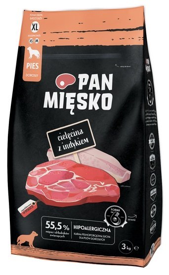 Pan Mięsko Karma sucha dla psa - cielęcina i indyk chrupki XL 3kg Pan Mięsko Karma sucha dla psa - cielęcina i indyk chrupki XL 3kg