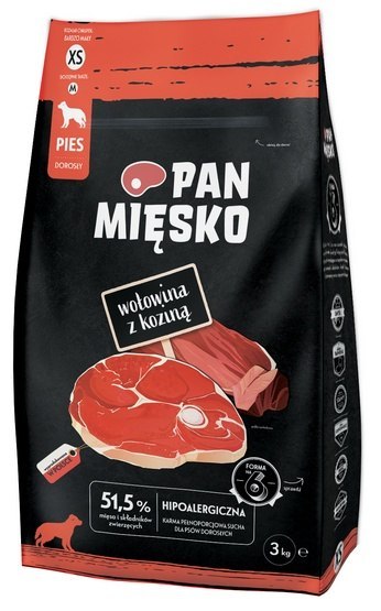 Pan Mięsko Karma sucha dla psa - wołowina i kozina chrupki XS 3kg Pan Mięsko Karma sucha dla psa - wołowina i kozina chrupki XS 3kg