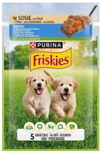 Friskies Dog Junior Kurczak i marchewka w sosie saszetka 85g Friskies Dog Junior Kurczak i marchewka w sosie saszetka 85g
