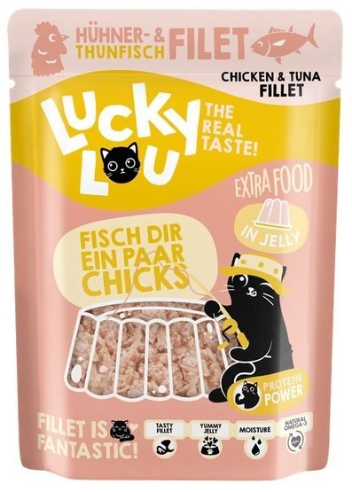 Lucky Lou Extrafood Tuńczyk i kurczak w galaretce saszetka 70g Lucky Lou Extrafood Tuńczyk i kurczak w galaretce saszetka 70g