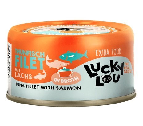 Lucky Lou Extrafood Tuńczyk & łosoś w bulionie puszka 70g Lucky Lou Extrafood Tuńczyk & łosoś w bulionie puszka 70g