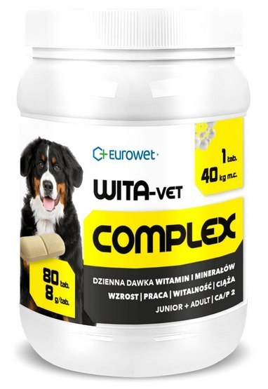 Wita-Vet Complex 8g - preparat mineralno-witaminowy dla suk i szczeniąt ras dużych 80tabl Wita-Vet Complex 8g - preparat mineralno-witaminowy dla suk i szczeniąt ras dużych 80tabl