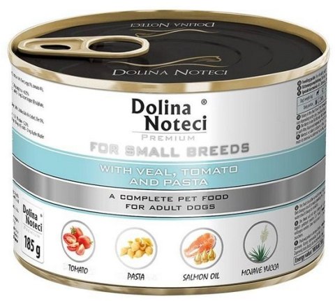 Dolina Noteci Premium Pies Mały Cielę, pomidor i makaron puszka 185g Dolina Noteci Premium Pies Mały Cielę, pomidor i makaron puszka 185g