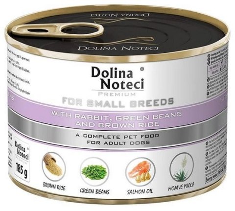 Dolina Noteci Premium Pies Mały Królik, fasolka i ryż brązowy puszka 185g Dolina Noteci Premium Pies Mały Królik, fasolka i ryż brązowy puszka 185g