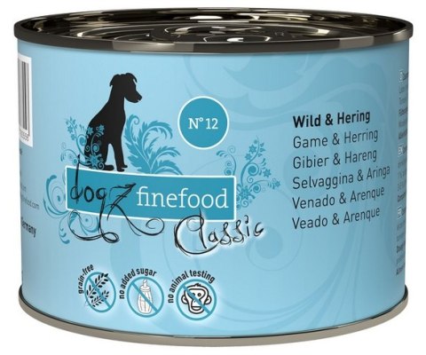 Dogz Finefood Classic N.12 Dziczyzna i śledź puszka 200g Dogz Finefood Classic N.12 Dziczyzna i śledź puszka 200g