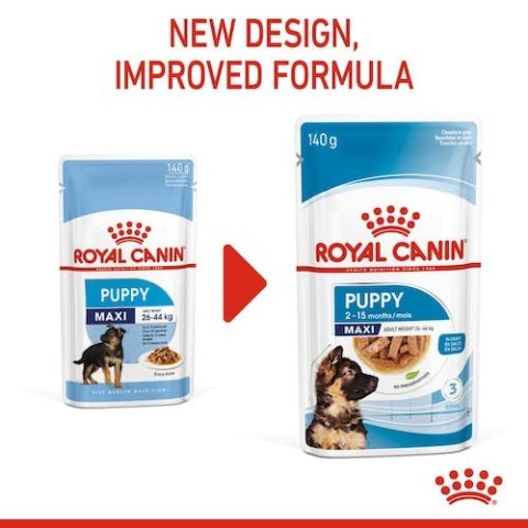 Royal Canin Maxi Puppy karma mokra w sosie dla szczeniąt, od 2 do 15 miesiąca życia, ras dużych saszetka 140g Royal Canin Maxi Puppy karma mokra w sosie dla szczeniąt, od 2 do 15 miesiąca życia, ras dużych saszetka 140g