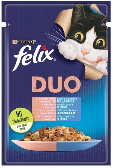 Felix Fantastic Duo sardynka/łosoś galaretka saszetka 85g Felix Fantastic Duo sardynka/łosoś galaretka saszetka 85g