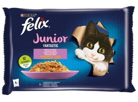 Felix Fantastic Junior kurczak/łosoś w galaretce saszetki 4x85g Felix Fantastic Junior kurczak/łosoś w galaretce saszetki 4x85g
