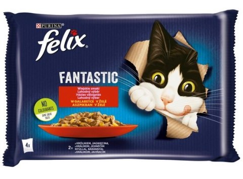 Felix Fantastic Wybór Mięs (królik+jagnięcina) w galaretce saszetka 4x85g Felix Fantastic Wybór Mięs (królik+jagnięcina) w galaretce saszetka 4x85g