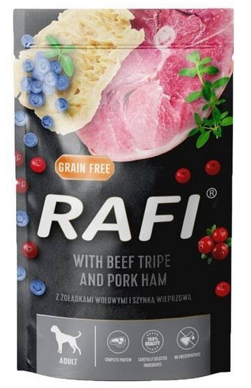 Rafi Pies Żołądki wołowe i szynka wieprzowa saszetka 500g Rafi Pies Żołądki wołowe i szynka wieprzowa saszetka 500g