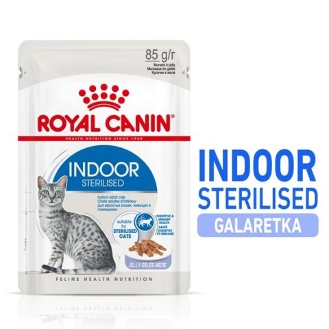 Royal Canin Indoor Sterilised Jelly karma mokra dla kotów dorosłych sterylizowanych, przebywających w domu saszetka 85g Royal Canin Indoor Sterilised Jelly karma mokra dla kotów dorosłych sterylizowanych, przebywających w domu saszetka 85g